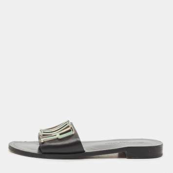 Dior Black Leather Diorevolution Flat Slides Size 38.5