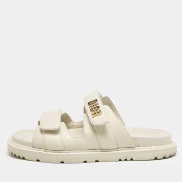 Pre Owned Dior Cream Leather DiorAct Flat Sandals Size 38.5