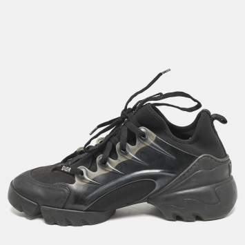 Dior Black Neoprene and PVC D-Connect Lace Up Sneakers Size 38.5