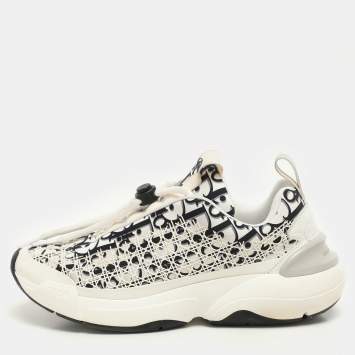Dior White/Black Oblique Cannage Neoprene and Rubber B24 Low Top Sneakers Size 37 