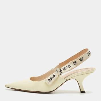 Pre Owned Dior Off White Patent Leather J'adior Slingback Pumps Size 38.5