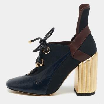 Dior Blue/Gold Canvas and Leather Glorious Ankle Length Boots Size 40.5