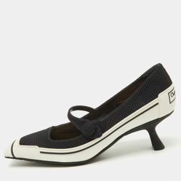 Pre Owned Dior Black/White Fabric and Rubber D-motion Mary Jane Pumps Size 36