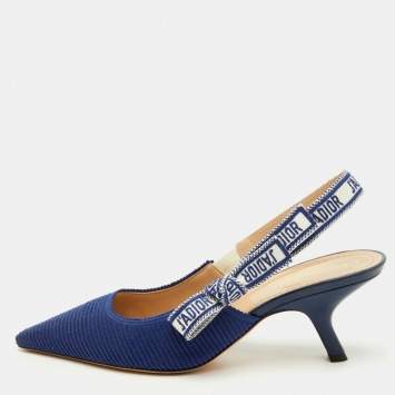 Pre Owned Dior Navy Blue Technical Fabric J'Adior Slingback Pumps Size 40