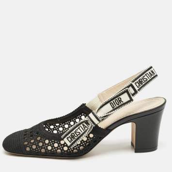 Pre Owned Dior Black Canvas D-moi Slingback Pumps Size 37