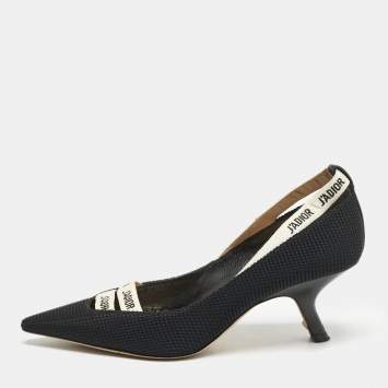 Pre Owned Dior J'adior Black Canvas Ribbon Pointed Toe Pumps Size 37.5