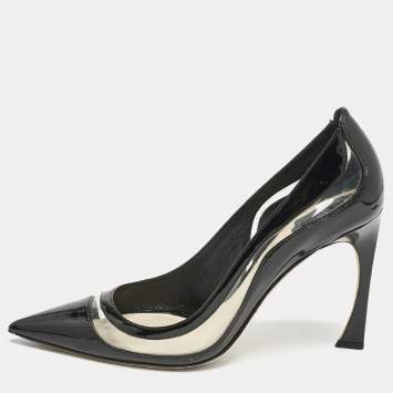 Dior Black Patent Leather and PVC Pointed Toe Pumps Size 40
