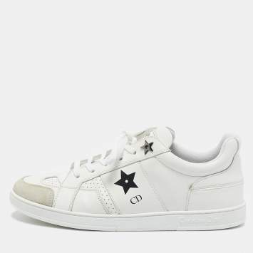 Dior White Leather and Suede Dior Star Sneakers Size 38.5