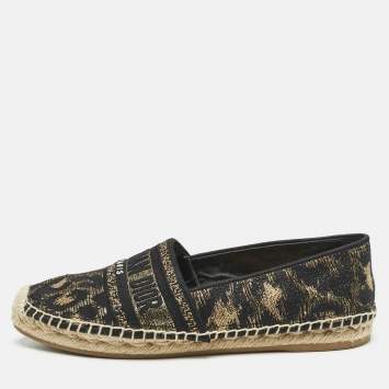 Dior Black/Gold Canvas Granville Espadrille Flats Size 38