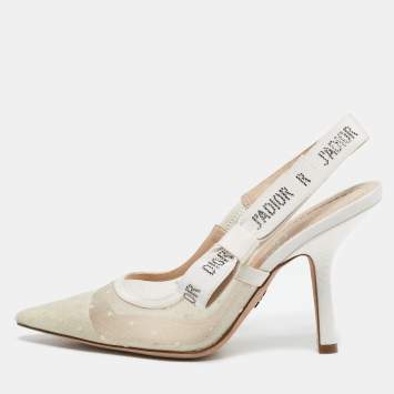 Pre Owned Dior Off White Mesh and Canvas J'Adior Accents Slingback Pumps Size 36.5