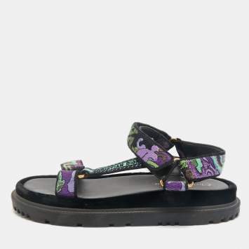 Dior Multicolor Brocade Fabric D-wave Ankle Strap Sandals Size 37.5