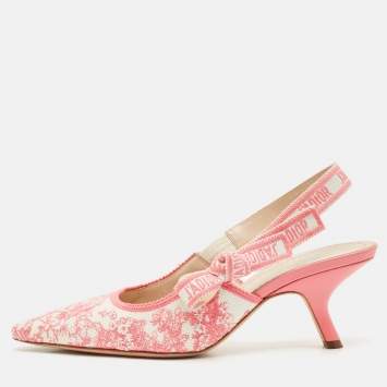 Dior Pink/White Technical Fabric J'Adior Slingback Pumps Size 39