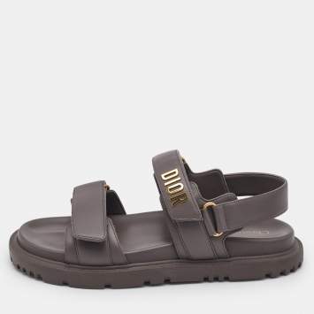 Dior Grey Leather DiorAct Flat Sandals Size 40