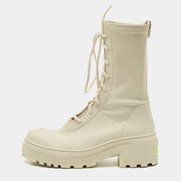 Dior Off White Leather D-Major Lace Up Combat Boots Size 38
