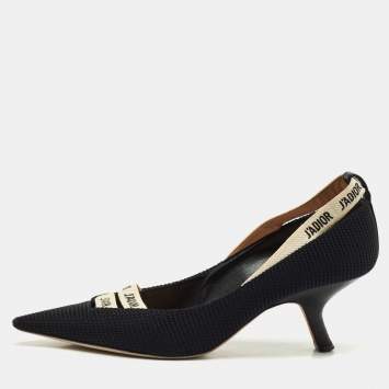 Dior J'adior Black Canvas Ribbon Pointed Toe Pumps Size 37