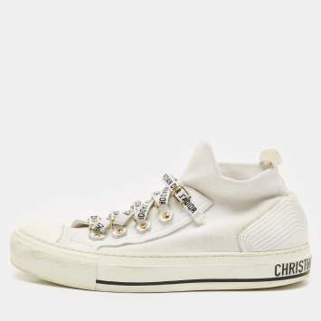 Pre Owned Dior White Fabric Walk'n'Dior Lace Up High-Top Sneakers Size 38