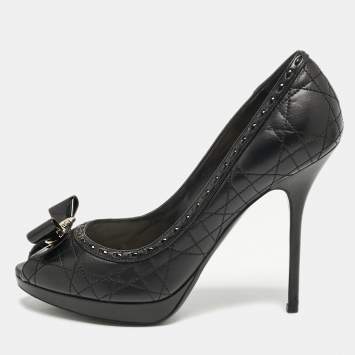 Dior Black Cannage Leather Lovely Peep Toe Pumps Size 40