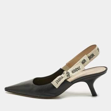 Pre Owned Dior Black/White Leather J'Adior Slingback Pumps Size 40.5