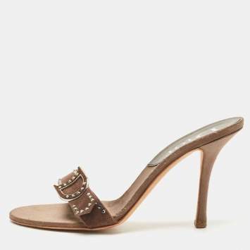 Dior Brown Suede Buckle Detail Slide Sandals Size 40