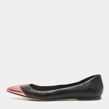Dior Black Leather Metal Cap Pointed Toe Ballet Flats Size 38