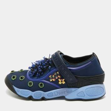 Dior Blue Fabric Embellished Fusion Sneakers Size 38
