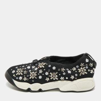 Dior Black Mesh Crystal Embellished Fusion Sneakers Size 36.5