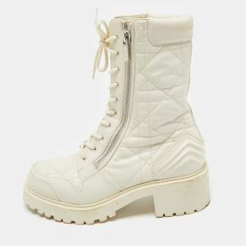 Dior Cream Leather Quilted Cannage D-unit Ankle Length Boots Size 41
