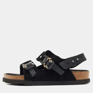 Dior x Birkenstock Black Suede and Nubuck Leather Milano Sandals Size 37