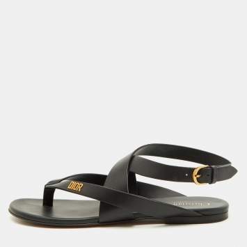 Dior Black Leather Strappy Dior Up Flat Thong Sandals Size 38