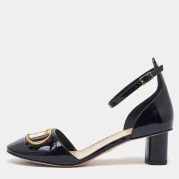 Dior Black Patent Leather D'cest Ankle Strap Sandals Size 38