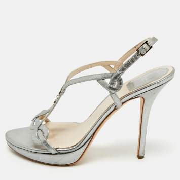 Dior Silver Leather Logo Slingback Sandals Size 39