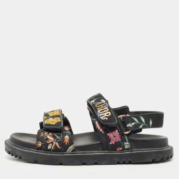 Dior Black Floral Print Fabric DiorAct Sandals Size 38