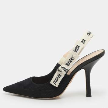 Pre Owned Dior Black/White Technical Fabric J'adior Slingback Pumps Size 39