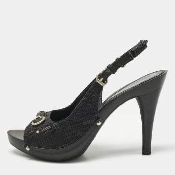 Dior Black Coated Fabric My Dior Clog Ankle Strap Sandals Size 39.5
