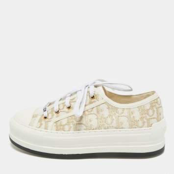 Dior Gold/White Oblique Canvas Walk'n'Dior Low Top Sneakers Size 36