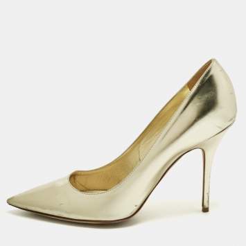 Pre Owned Dior Gold Patent Leather Cherie Pointed Toe Pumps Size 42