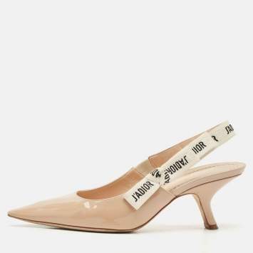 Pre Owned Dior Beige Patent Leather J'Adior Slingback Pumps Size 38.5
