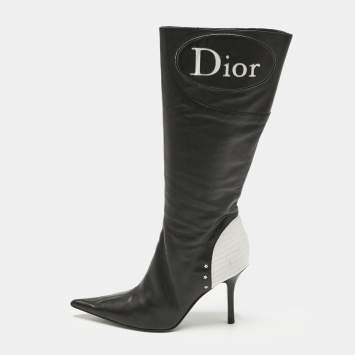 Pre Owned Dior Black Leather Knee Length Boots Size 38.5