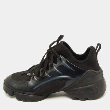 Pre Owned Dior Black Neoprene, Leather and Rubber D-Connect Low Top Sneakers Size 37