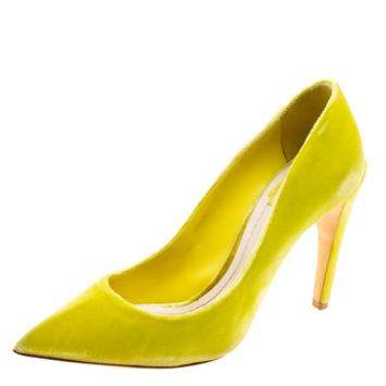 Pre Owned Dior Florescent Yellow Velvet Pointed Toe Pumps Size 37.5