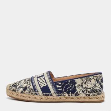 Pre Owned Dior Navy Blue Oblique Canvas Granville Espadrille Flats Size 39