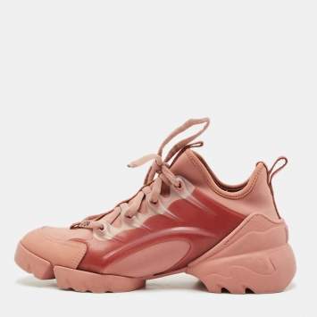 Pre Owned Dior Pink Neoprene and Leather D-Connect Sneakers Size 36.5