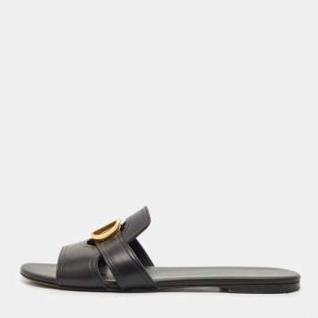 Pre Owned Dior Black Leather 30 Montaigne Flat Slide Sandals Size 42