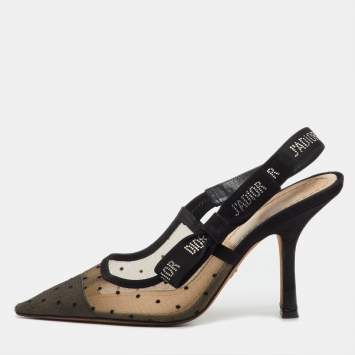 Pre Owned Dior Black Mesh and Suede J'Adior Slingback Pumps Size 38