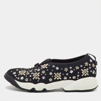 Pre Owned Dior Black Crystal Embellished Mesh Fusion Sneakers Size 38.5
