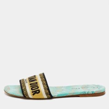 Pre Owned Dior Multicolor Embroidered Canvas Floral Dway Flat Slides Size 38