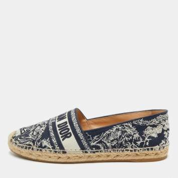Pre Owned Dior Navy Blue/White Canvas Granville Espadrille Flats Size 40