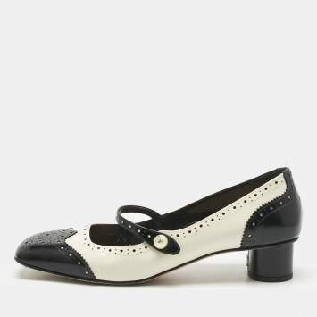 Pre Owned Dior Black/Cream Leather Mary Jane Pumps Size 38.5