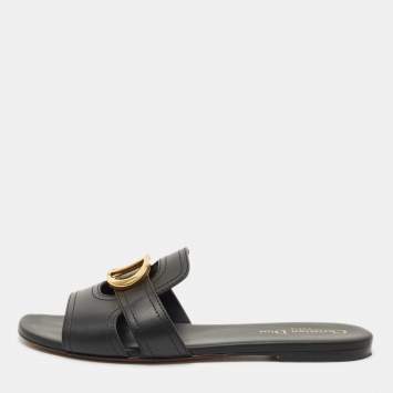 Pre Owned Dior Black Leather 30 Montaigne Flat Sandals Size 39