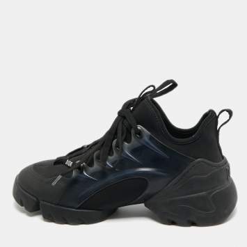 Pre Owned Dior Black Fabric and PVC D-Connect Low Top Sneakers Size 35